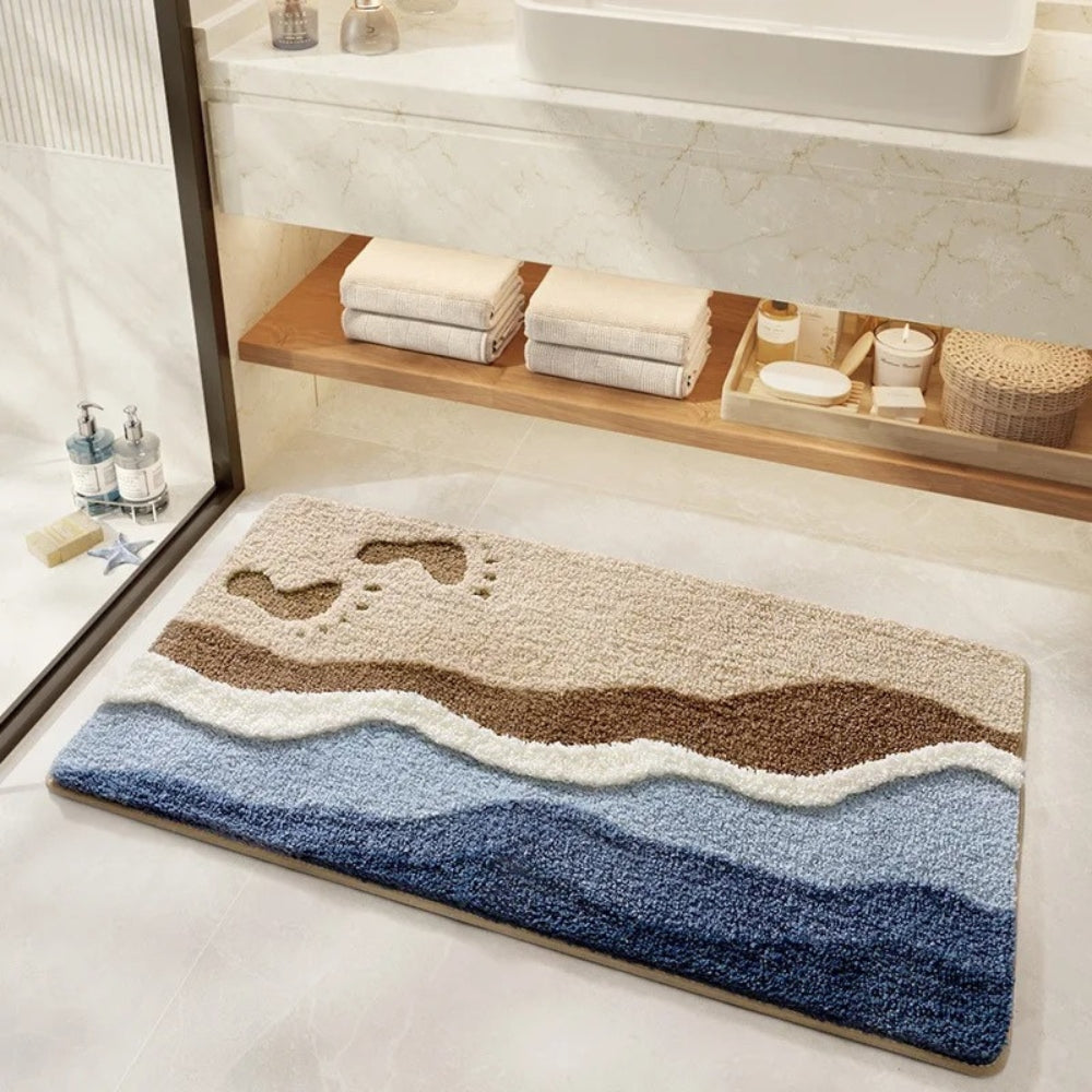 Oceanstep Non-Slip Coastal Bath Mat With Seaside Footprint Design