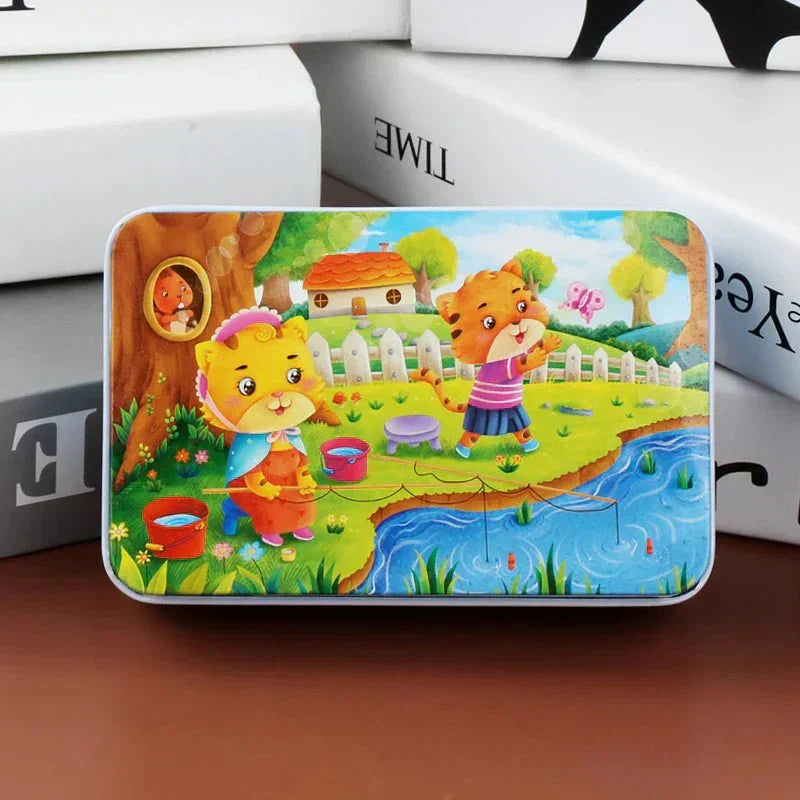CleverNest Wooden Puzzle For Kids 60-Piece Animal And Vehicle Motifs Builds Logic
