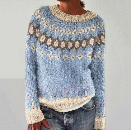 Suéter de lana azul cielo Aurora Nordic para mujer, tejido