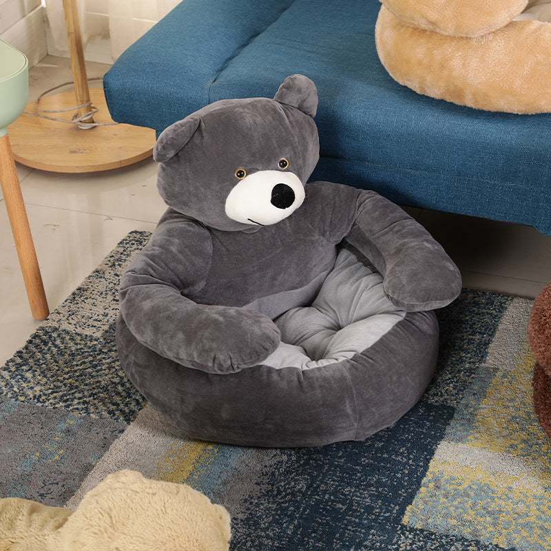 Snugpaws Plush Bear Pet Bed for Winter Comfort at Home