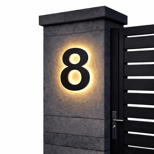 Letrero de dirección LED personalizable Auranum con acero inoxidable y acrílico