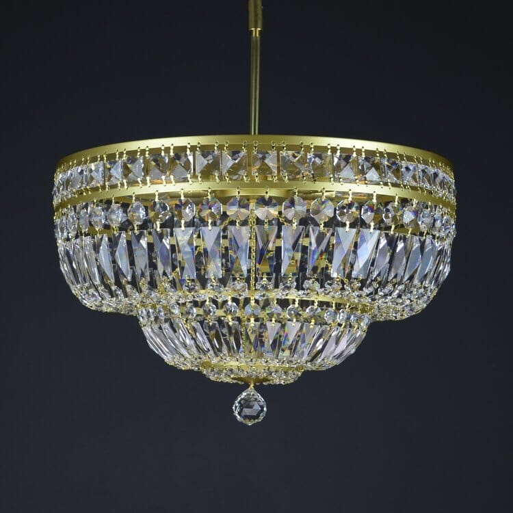 Lampadario Astra Lumen in Ottone e Cristallo per Illuminazione Elegante