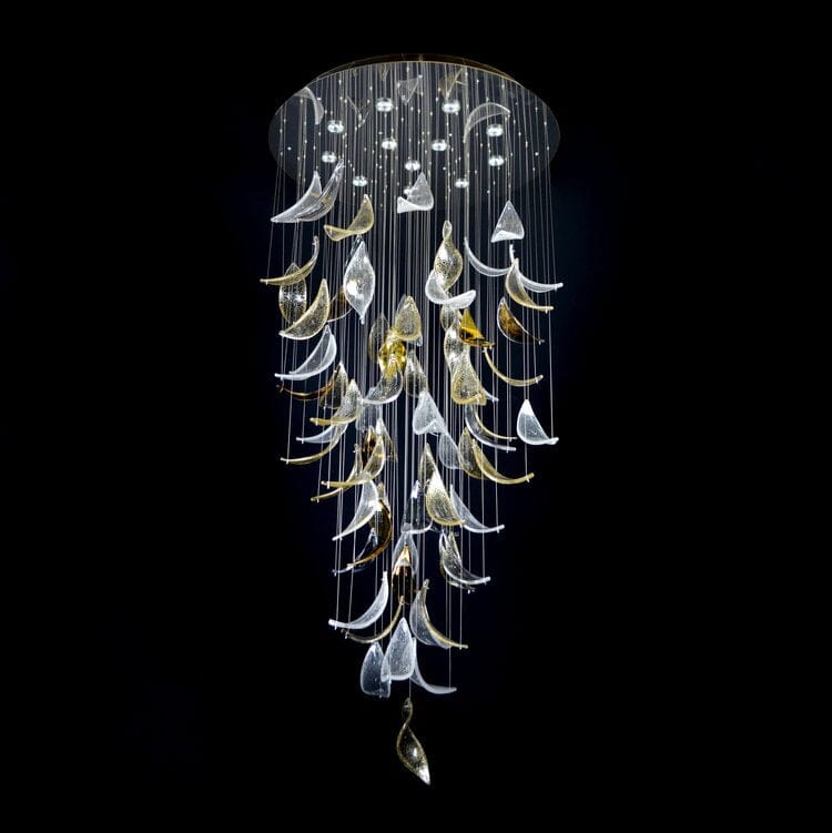 Lampa wisząca Luma Leaf z dmuchanymi ręcznie szklanymi liśćmi Kolorowe spektrum