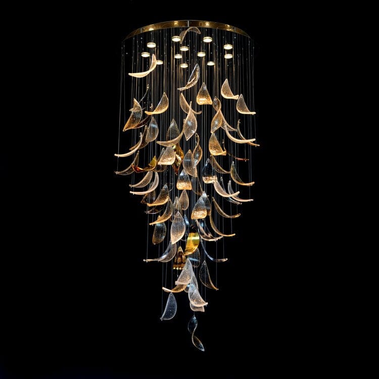 Lampa wisząca Luma Leaf z dmuchanymi ręcznie szklanymi liśćmi Kolorowe spektrum