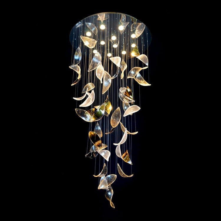 Lampa wisząca Luma Leaf z dmuchanymi ręcznie szklanymi liśćmi Kolorowe spektrum