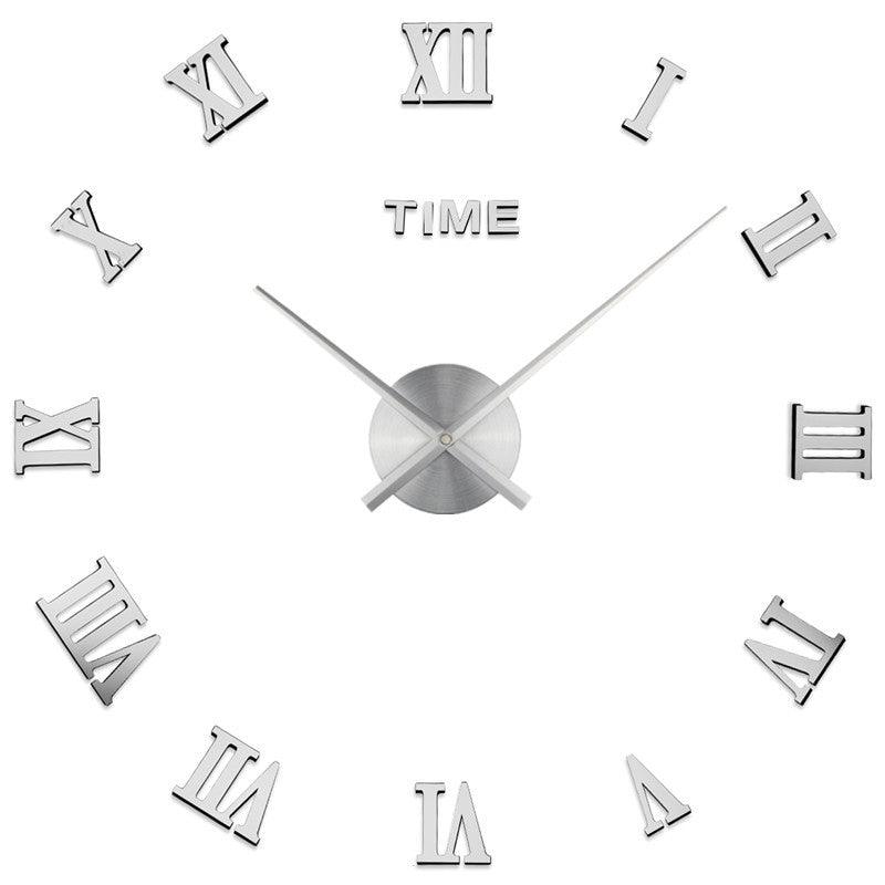 Modern Wall Clock Featuring Roman Numerals In Silver Mirror Finish For Modern Interiors