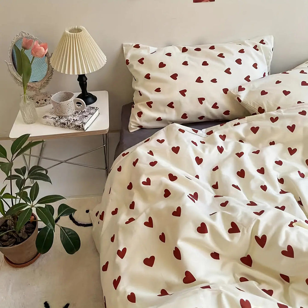 Amora Cozy Soft Heart Motif Bedding Set For Romantic Bedroom