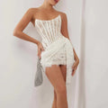 Evening Lace Bustier Mini Dress With Draped Detailing