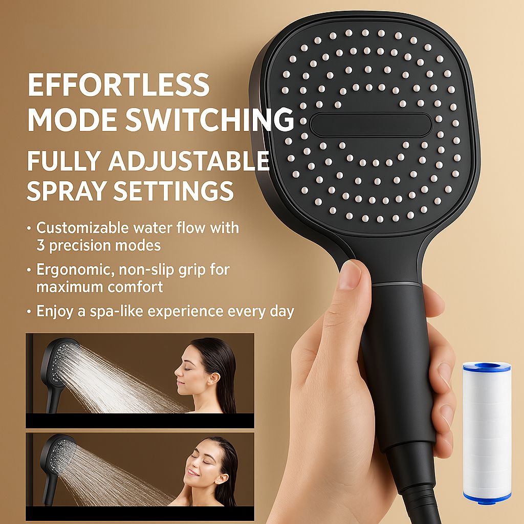 Turbo Filtration High-Pressure Shower Head For Healthier Hair With Scalp Care