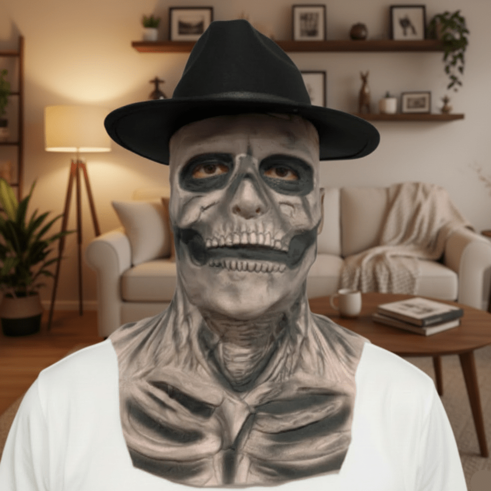 Skeletrix Realistic Skull Mask With Hat for Scary Events