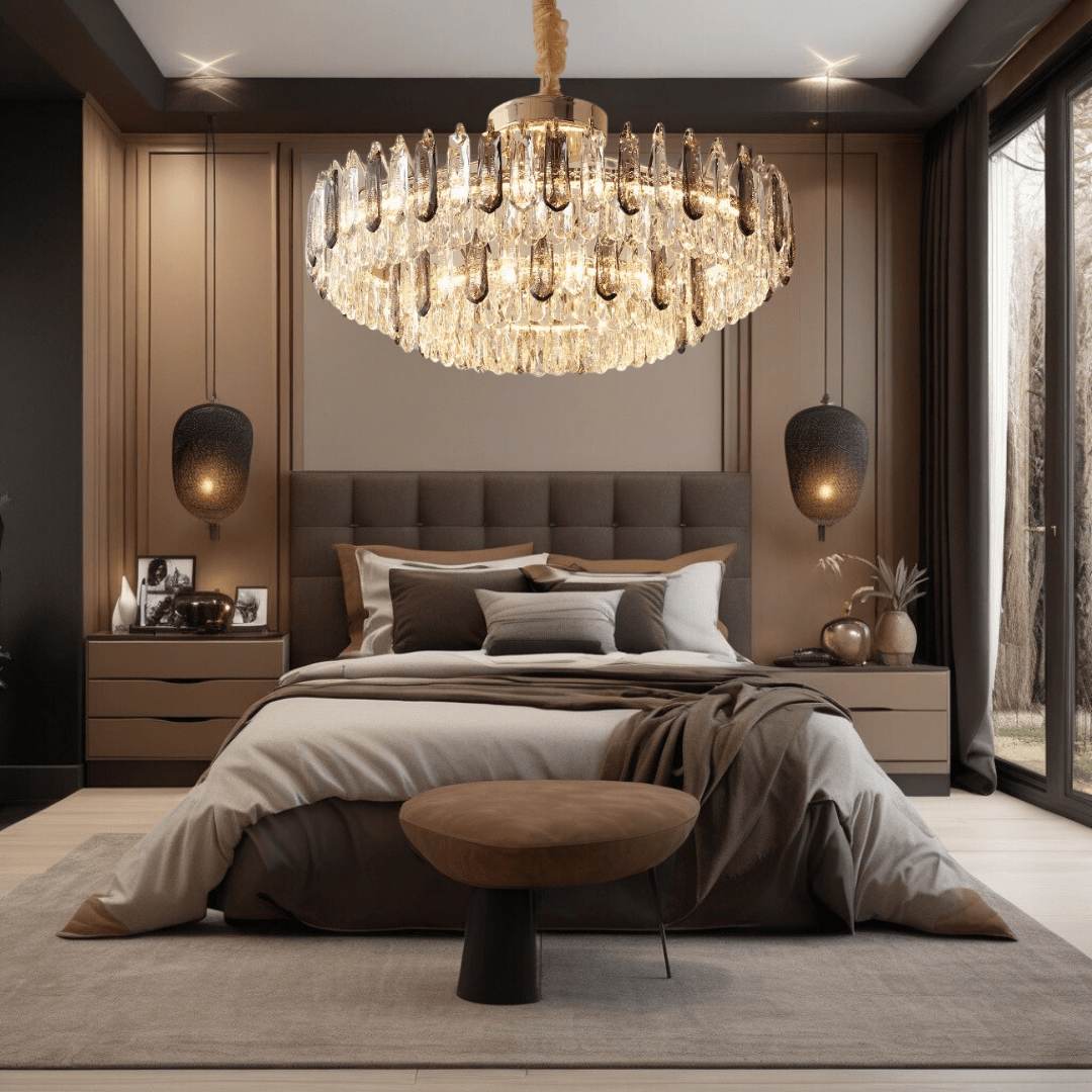 LumaAura krystalltaklampe med gull- eller kromfinish for moderne rom