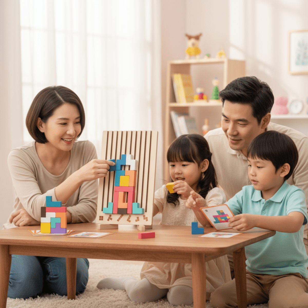 Joc Montessori din lemn BlocLearn Tetris pentru copii, dezvoltă concentrarea prin stivuire