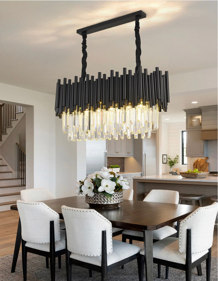 Collection de lustres en cristal Nova en finition noir mat