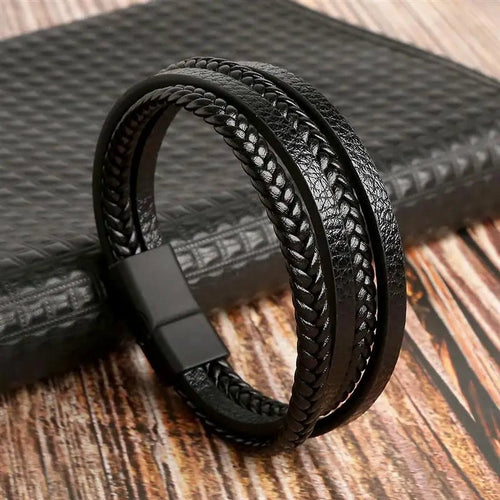 Pulsera Grabable Aureline para Hombre con Cuero Sintético Trenzado Estilo Moderno