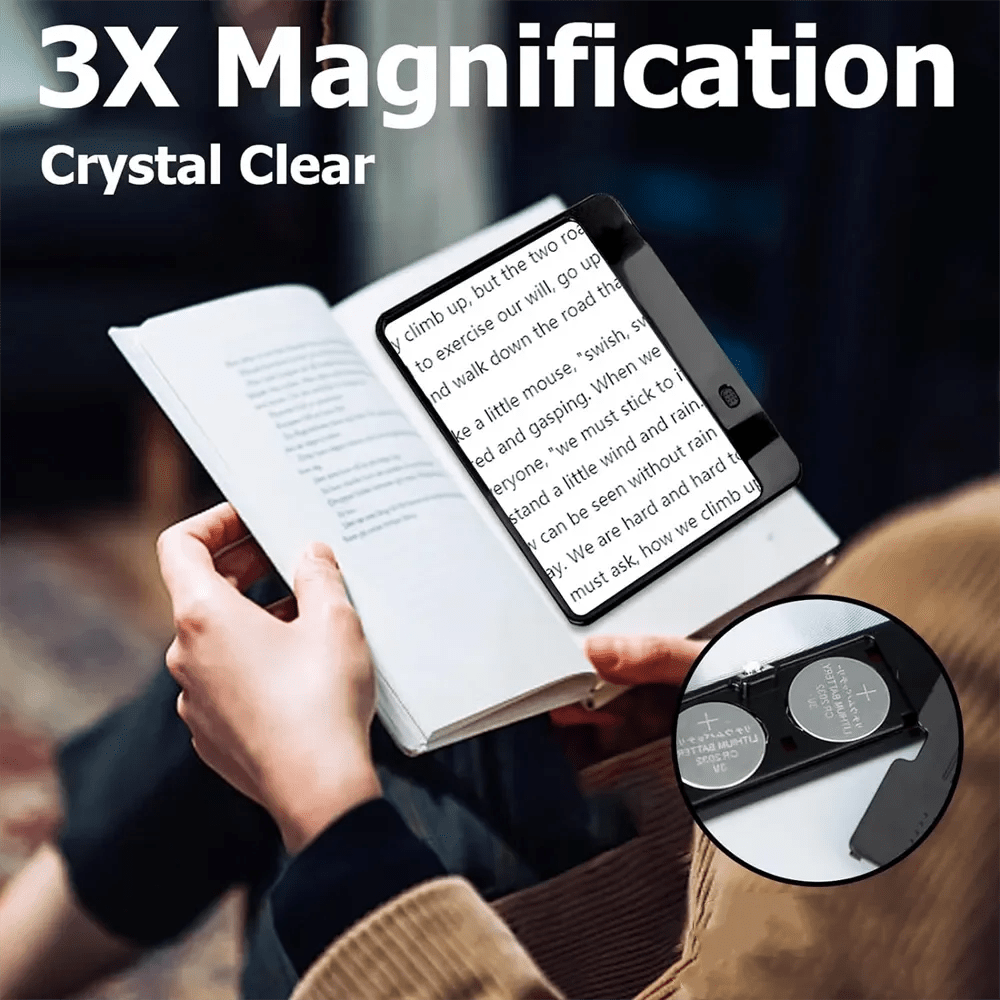 Lente d'ingrandimento VisionAid 3x con luce LED per una lettura facilitata
