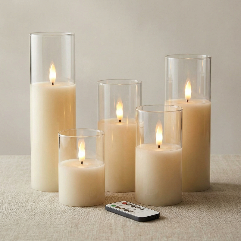 Ensemble de bougies ivoire Florahome avec bougies piliers LED, décor à piles 9 pièces
