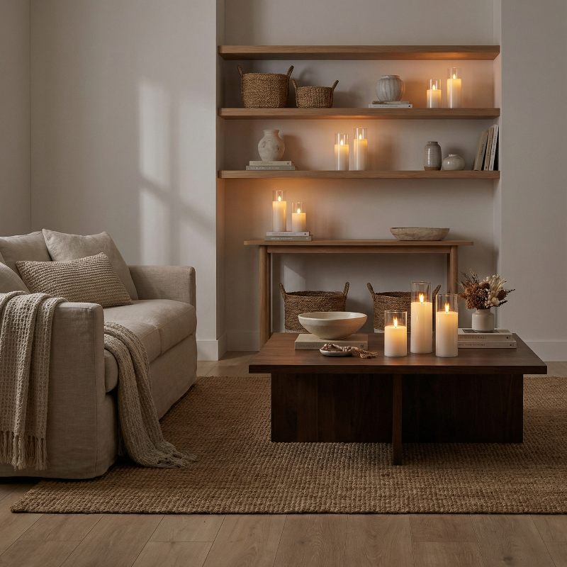 Ensemble de bougies ivoire Florahome avec bougies piliers LED, décor à piles 9 pièces