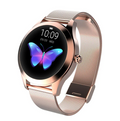 Reloj inteligente en oro rosa con correa de malla y pantalla moderna para uso diario