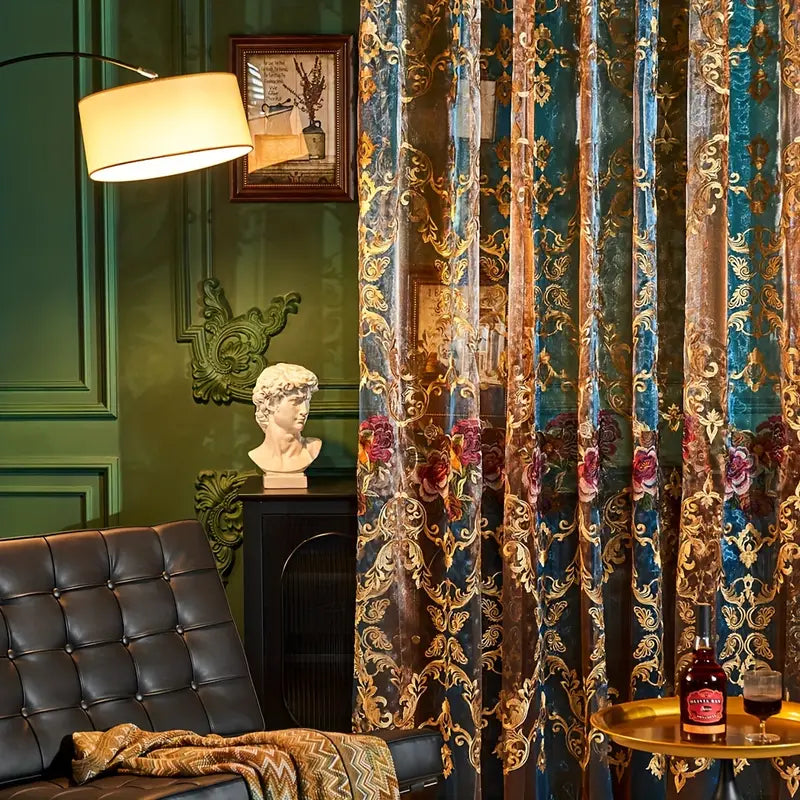 VintageLux Floral Sheer Curtains With Jacquard For Living Room Windows