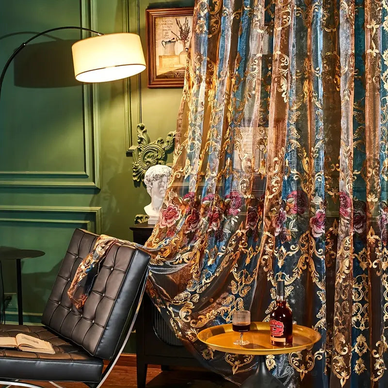 VintageLux Floral Sheer Curtains With Jacquard For Living Room Windows