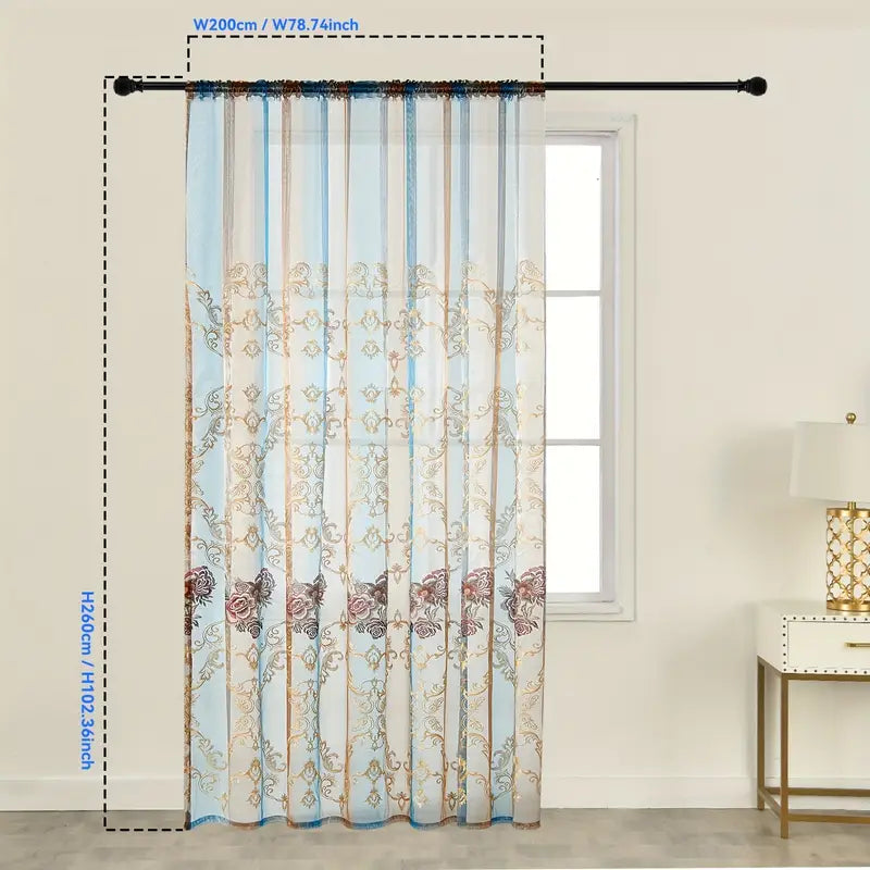 VintageLux Floral Sheer Curtains With Jacquard For Living Room Windows