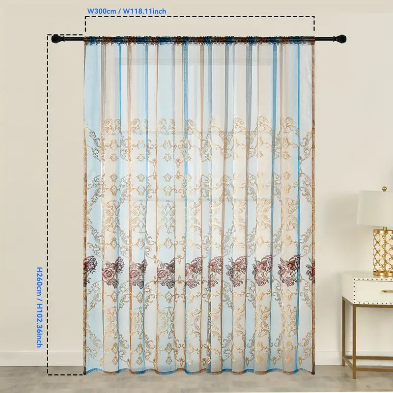 VintageLux Floral Sheer Curtains With Jacquard For Living Room Windows
