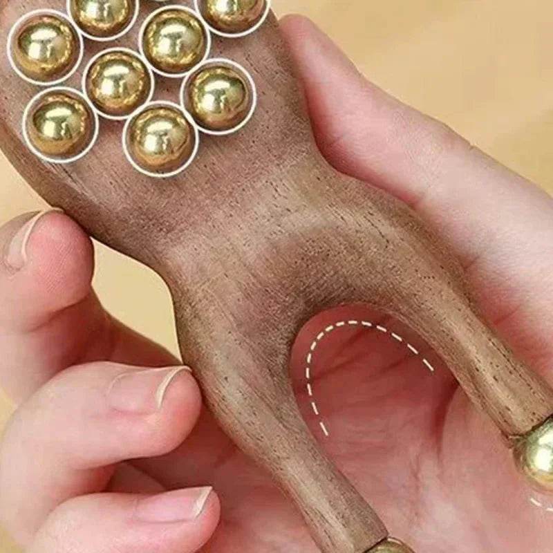 LumaZen Ergonomisk Træ Gua Sha Værktøj med Messingperler til Opmærksom Hudpleje