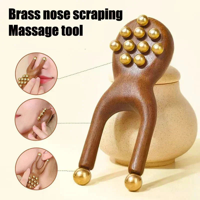 LumaZen Ergonomisk Træ Gua Sha Værktøj med Messingperler til Opmærksom Hudpleje