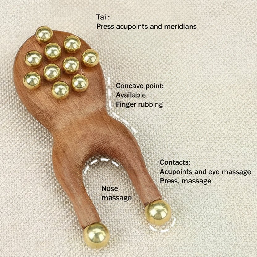 LumaZen Ergonomisk Træ Gua Sha Værktøj med Messingperler til Opmærksom Hudpleje