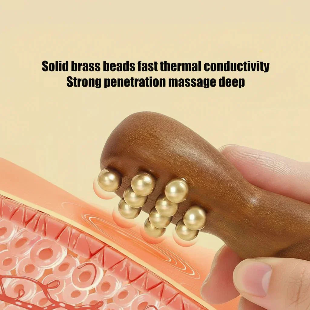 LumaZen Ergonomisk Træ Gua Sha Værktøj med Messingperler til Opmærksom Hudpleje