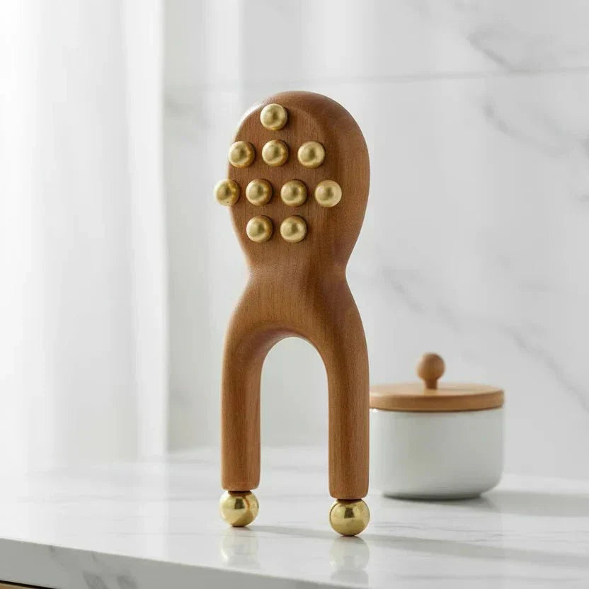 LumaZen Ergonomisk Træ Gua Sha Værktøj med Messingperler til Opmærksom Hudpleje