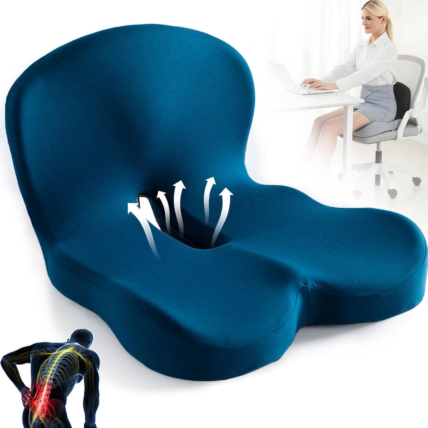 AeroLux Lumbar Cushion With Memory Foam For Office, Car, Travel