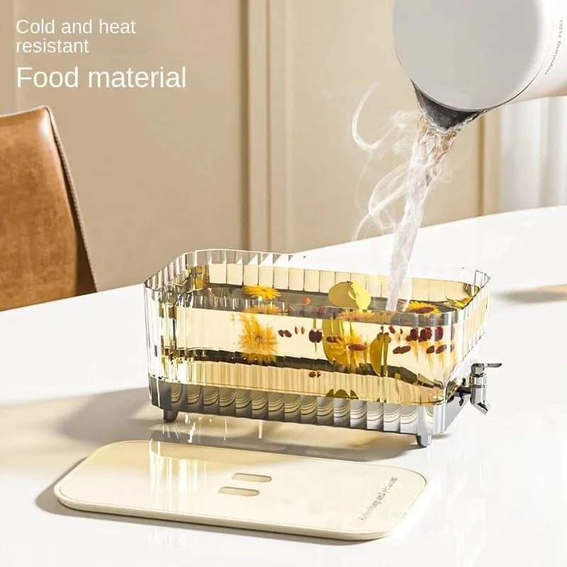 Klemdeksel glazen drankdispenser, 5,3L, 32 bij 17 bij 13,5 cm, voedselveilige PC ABS