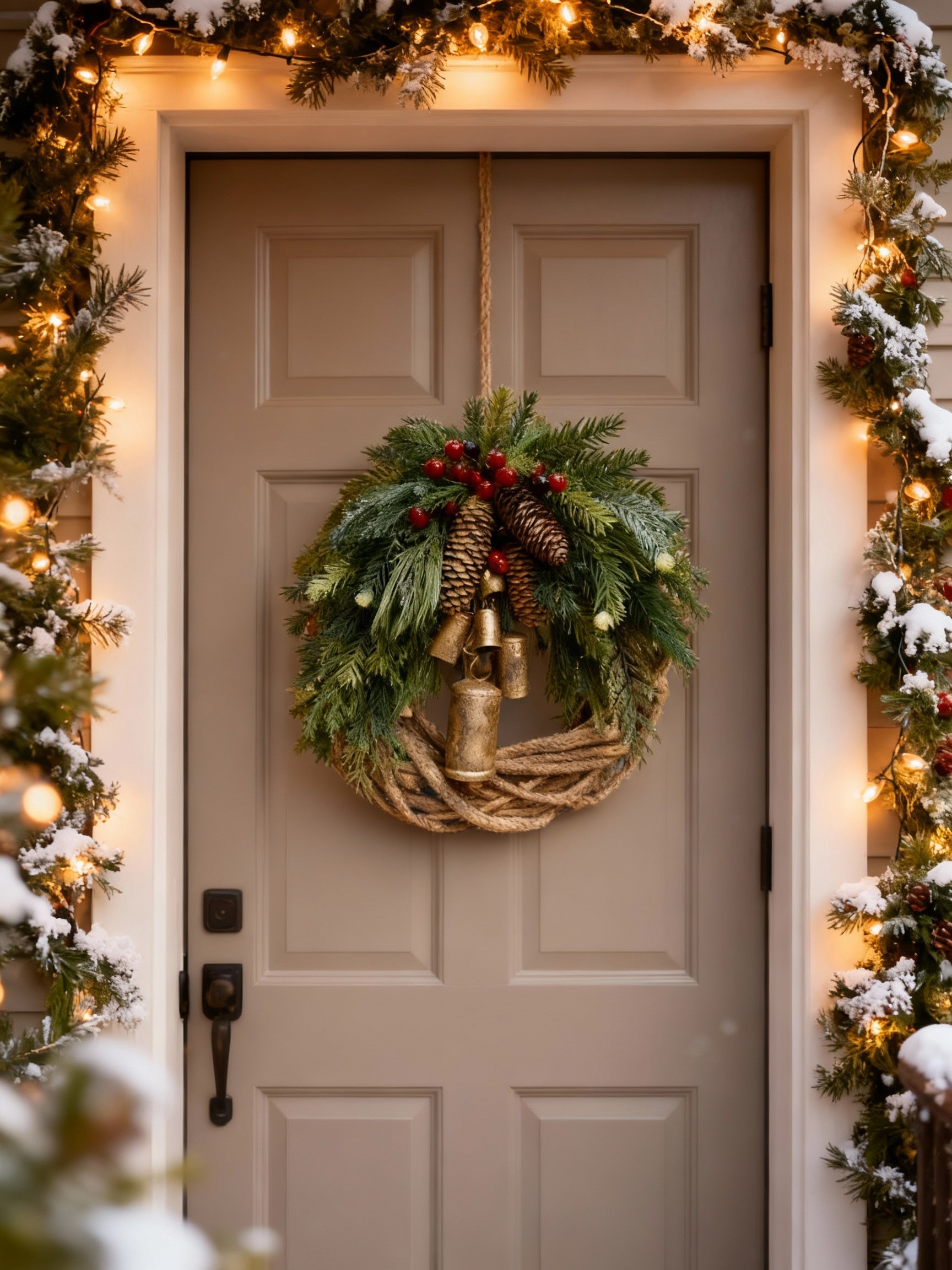 Handmade Bohemian Winter Wreath | Bells, Pinecones & Berries | 43 cm | Indoor/Outdoor