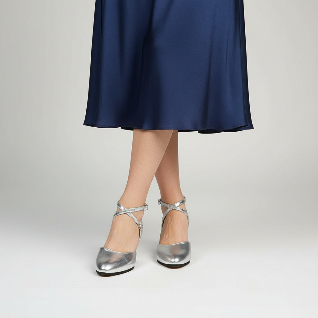 Chic Mid Height Heels With PU Leather And Rubber Outsole