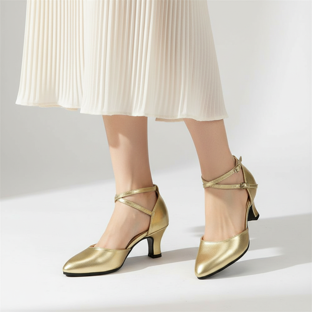 Chic Mid Height Heels With PU Leather And Rubber Outsole