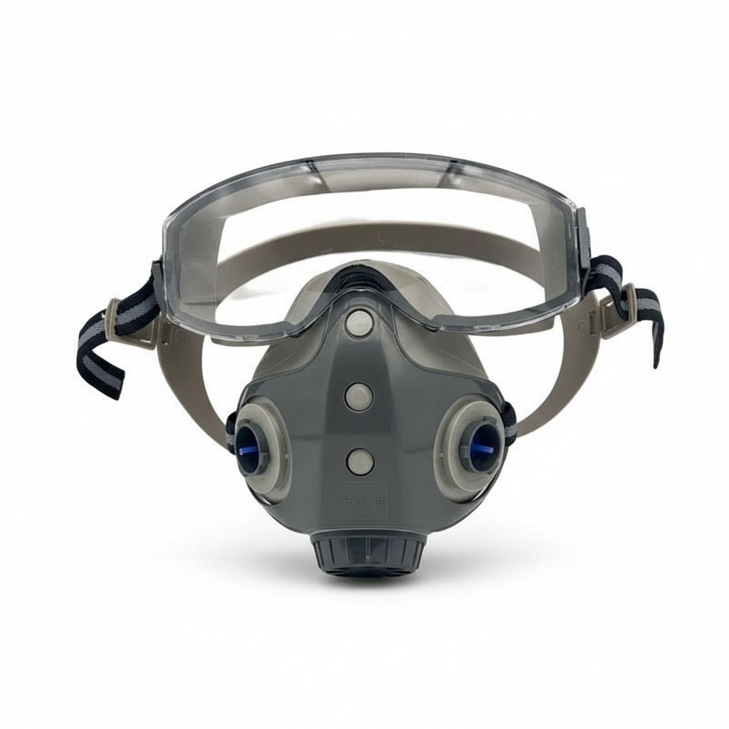 Maschera respiratoria integrata con occhiali incorporati per polvere da falegnameria e pittura
