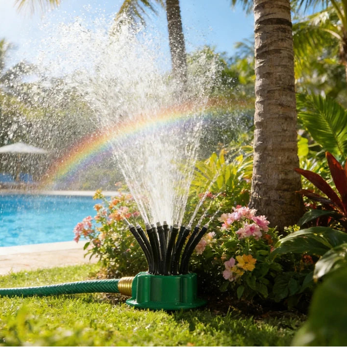 رشاش أوتوماتيكي متعدد الرؤوس AquaFlow بزاوية دوران 360 درجة لحدائق المنازل