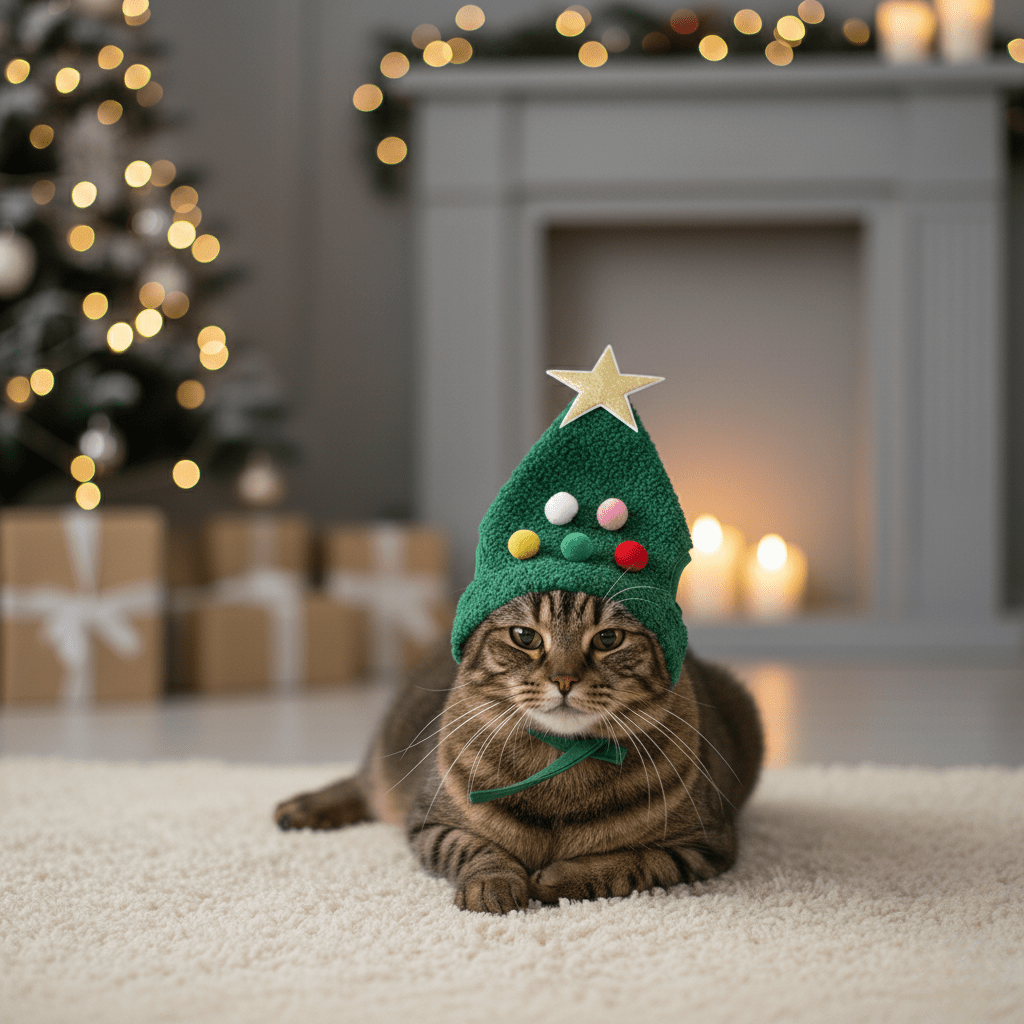 Cappello di Natale in Peluche con Bordo Dorato Elegante per Animali Domestici