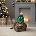 Cappello di Natale in Peluche con Bordo Dorato Elegante per Animali Domestici