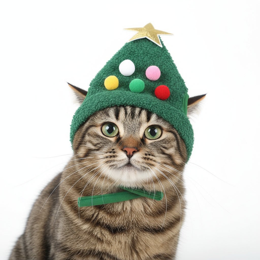 Cappello di Natale in Peluche con Bordo Dorato Elegante per Animali Domestici