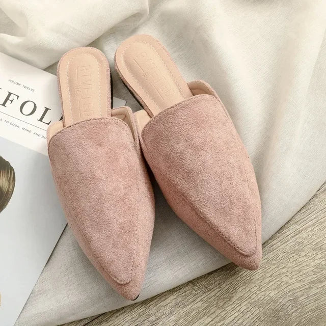 Elegante spitze Wildleder-Mules für Damen, poliert, klassisch für den Alltag