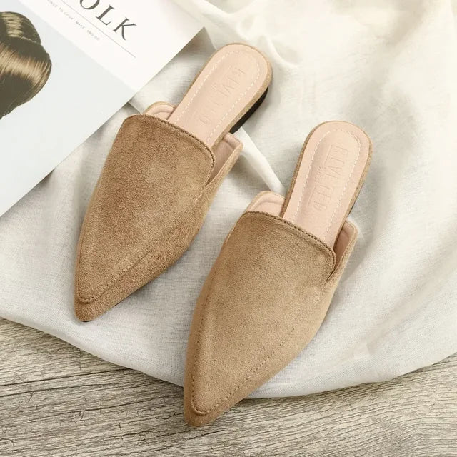 Elegante spitze Wildleder-Mules für Damen, poliert, klassisch für den Alltag