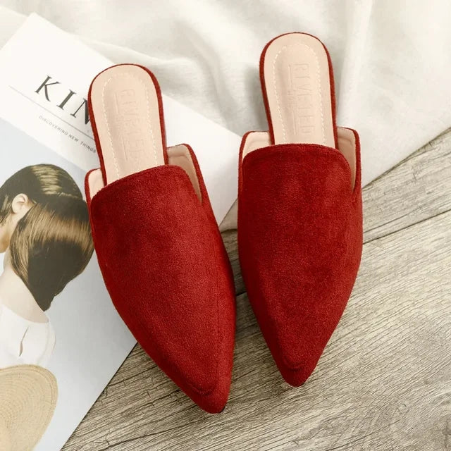 Elegante spitze Wildleder-Mules für Damen, poliert, klassisch für den Alltag
