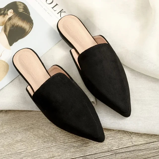 Elegante spitze Wildleder-Mules für Damen, poliert, klassisch für den Alltag