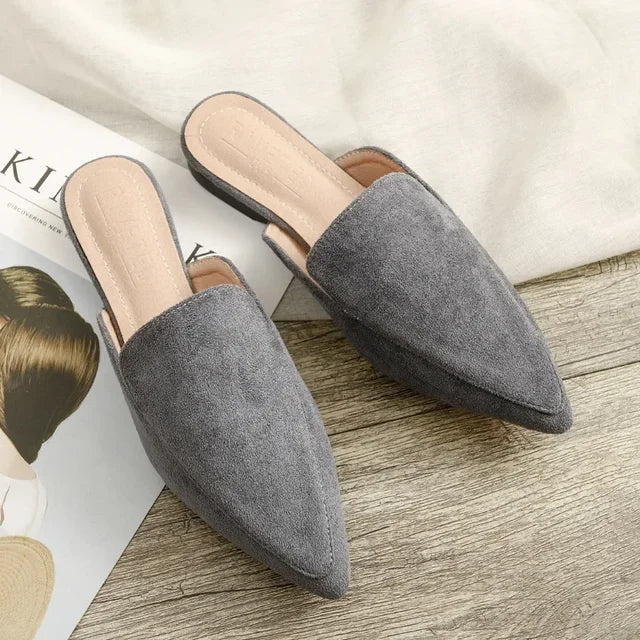 Elegante spitze Wildleder-Mules für Damen, poliert, klassisch für den Alltag