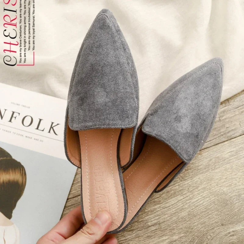 Elegante spitze Wildleder-Mules für Damen, poliert, klassisch für den Alltag
