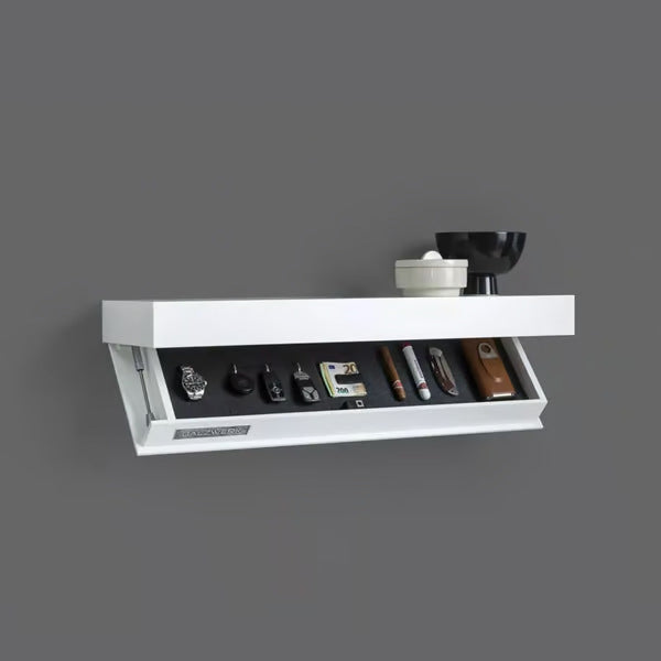Slim Wall Shelf Hidden Compartment For Clean Display Worthy Interiors