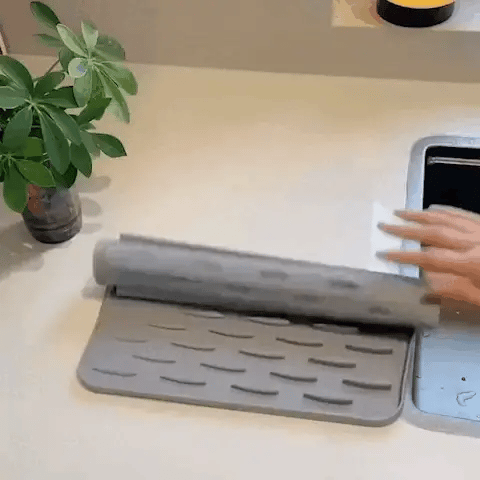Alfombrilla de secado resistente al calor de silicona con diseño que ahorra espacio para uso en cocina, secado rápido