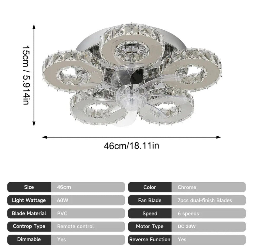 Luma Crystal Ceiling Fan With Five Ring LED Lights